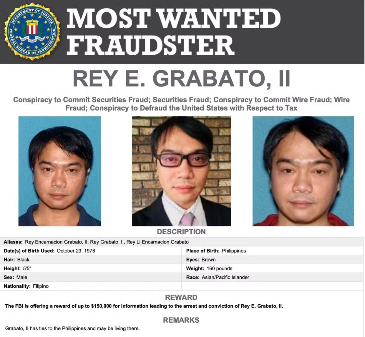 Filipino Mayor's Son Added to FBI Most Wanted List Over US$650M Fraud Scheme
