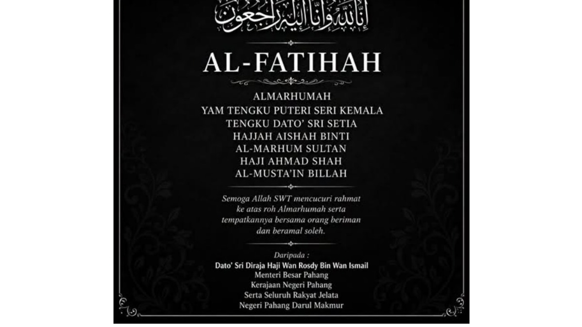 Pahang Menteri Besar Wan Rosdy Expresses Condolences Over Sultan's Sister's Passing
