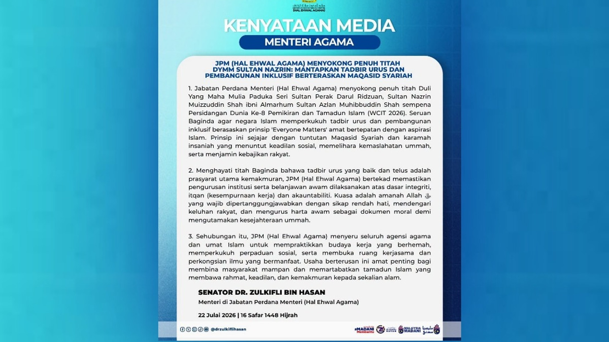 Malaysia's Religious Affairs Ministry Embraces Sultan Nazrin's Good Governance Vision